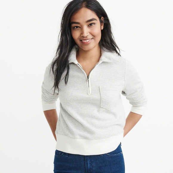 Abercrombie & Fitch Tops - Abercrombie Half-Zip Sweatshirt in Grey Stripe